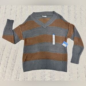 Women’s Arizona Jean Company V-Neck Gray and Brown Oversized Sweater